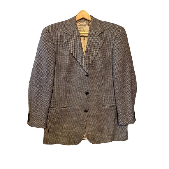 Hugo Boss USA Vintage Tweed Blazer Mens 40R Three Button Ventless Houndstooth - Picture 1 of 16
